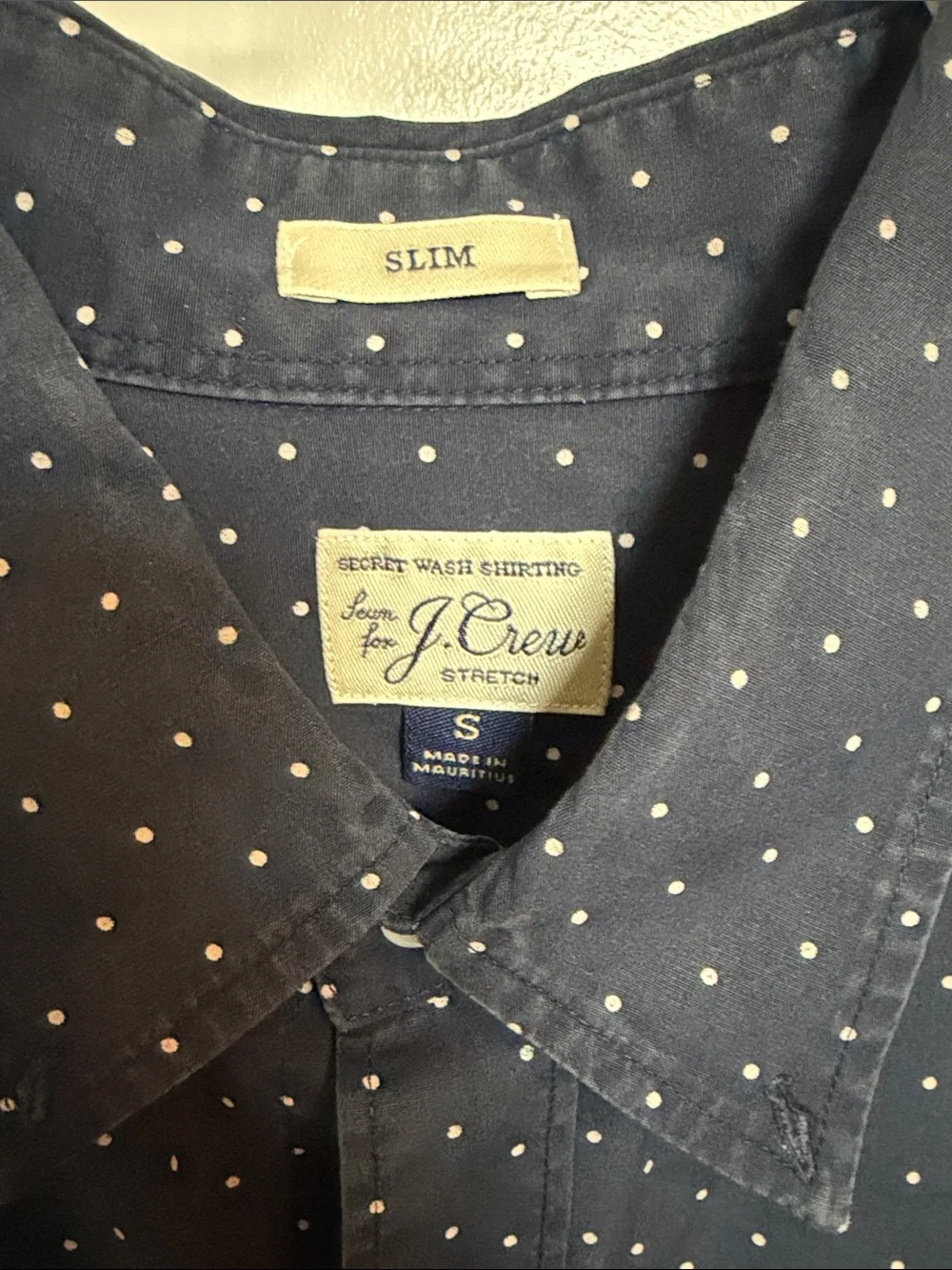J. Crew Navy Button-Down Shirt with White Microdots